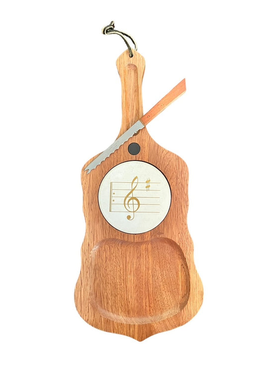 Vintage Wood Guitar-Shaped Cheese Board with Knife