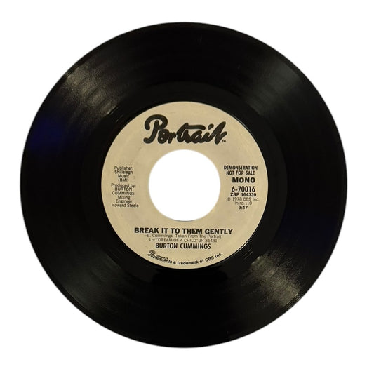 Burton Cummings- Break It To Them Gently (Mono)/Break It To Them Gently (Stereo), 1978, VG+ (Promo Copy)