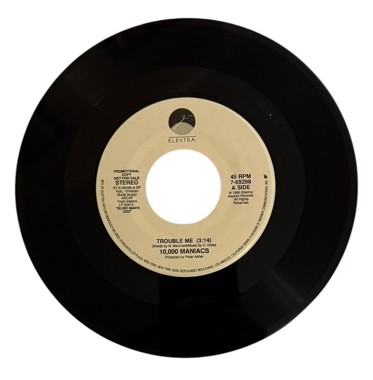 10,000 Maniacs- Trouble Me/Trouble Me, 1989, VG+ (Promo Copy)