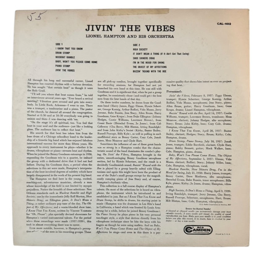 Lionel Hampton & His Orchestra- Jivin' The Vibes, 1957, VG+/VG+