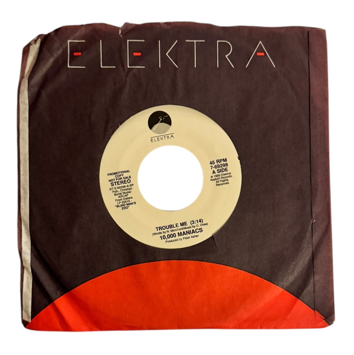 10,000 Maniacs- Trouble Me/Trouble Me, 1989, VG+ (Promo Copy)