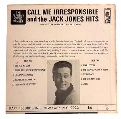 Jack Jones- Call Me Irresponsible and the Jack Jones Hits, 1963, VG+/VG+