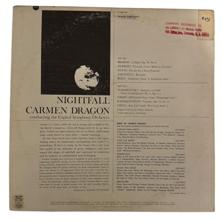 Carmen Dragon & The Capitol Symphony Orchestra- Nightfall, 1961, VG+/VG+