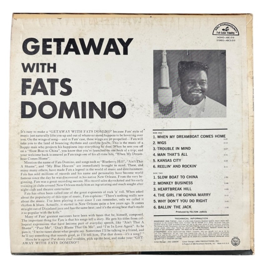 Fats Domino- Getaway With Fats Domino, 1969, VG+/VG+