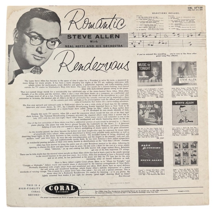 Steve Allen- Romantic Rendezvous, 1957, VG+/VG+