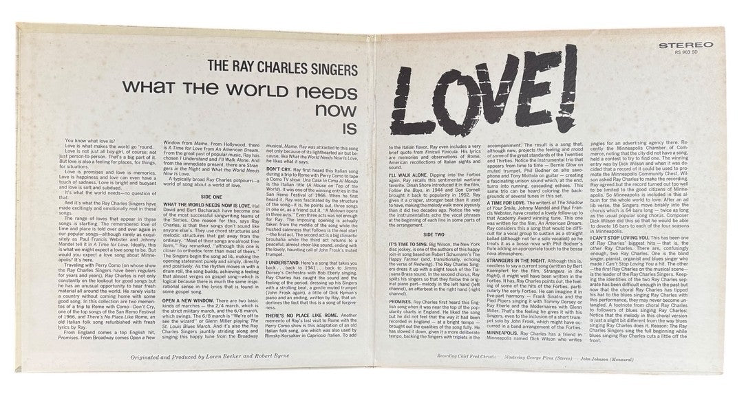 The Ray Charles Singers- What The World Needs Now Is Love!, 1966, VG+/VG+