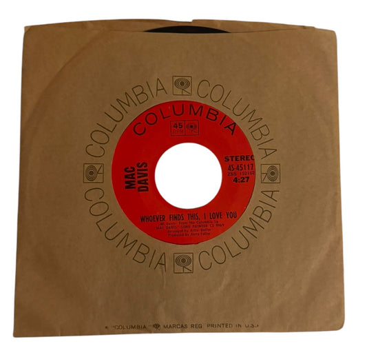 Mac Davis- Whoever Finds This, I Love You/Half And Half (Song For Sarah), 1970, VG+